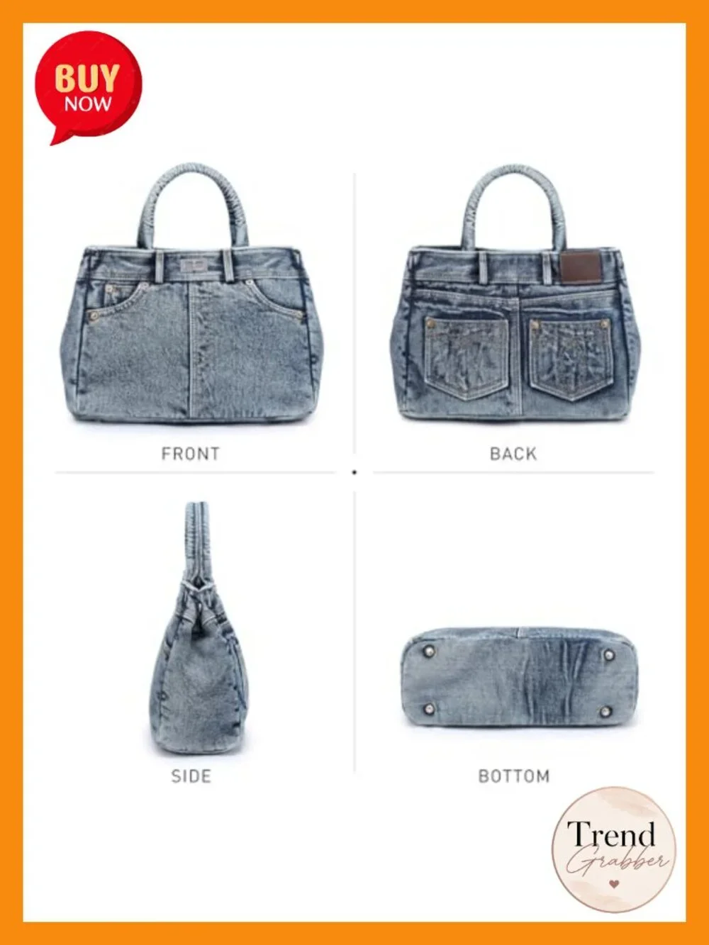Denim Crossbody Bag Lightweight Satchel Shoulder Purse with Turn-Lock Long